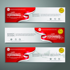 Obraz premium Set banner design template 17 August Indenpendence Day Indonesia modern background 