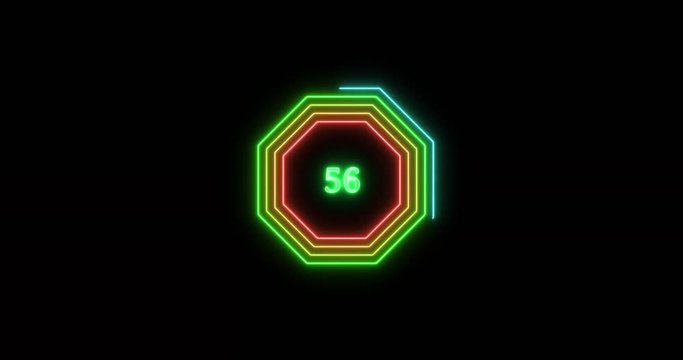 Seven rainbow colors glowing neon octagon frame loading bar