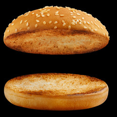 Delicious burger buns, isolated on black background