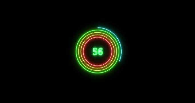 Seven rainbow colors glowing neon circle loading bar on transparent background
