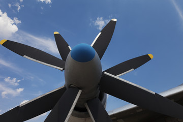 Naklejka na ściany i meble Propeller blade of engine. Part of airplane.