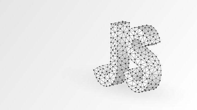 Java Script coding language text. Device, programming, developing concept. Abstract, digital, wireframe, low poly mesh, vector white origami 3d illustration. Triangle line dot