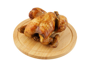 Grilled chicken on cutting board isolated on white background