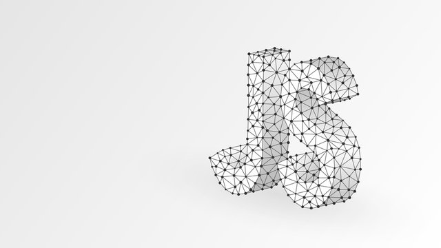 Java Script coding language text. Device, programming, developing concept. Abstract, digital, wireframe, low poly mesh, Raster white origami 3d illustration. Triangle line dot star