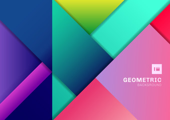 Abstract colorful geometric shape overlapping 3D dimension background. Template modern flat material vibrant color.