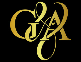 G & A / GA logo initial vector mark. Initial letter G and A GA logo luxury vector mark, gold color on black background.