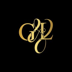 G & L / GL logo initial vector mark. Initial letter G and L GL logo luxury vector mark, gold color on black background.
