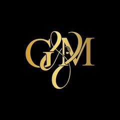 G & M / GM logo initial vector mark. Initial letter G and M GM logo luxury vector mark, gold color on black background.