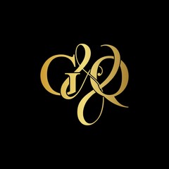 G & Q / GQ logo initial vector mark. Initial letter G and Q GQ logo luxury vector mark, gold color on black background.