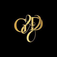 G & D / GD logo initial vector mark. Initial letter G and D GD logo luxury vector mark, gold color on black 
