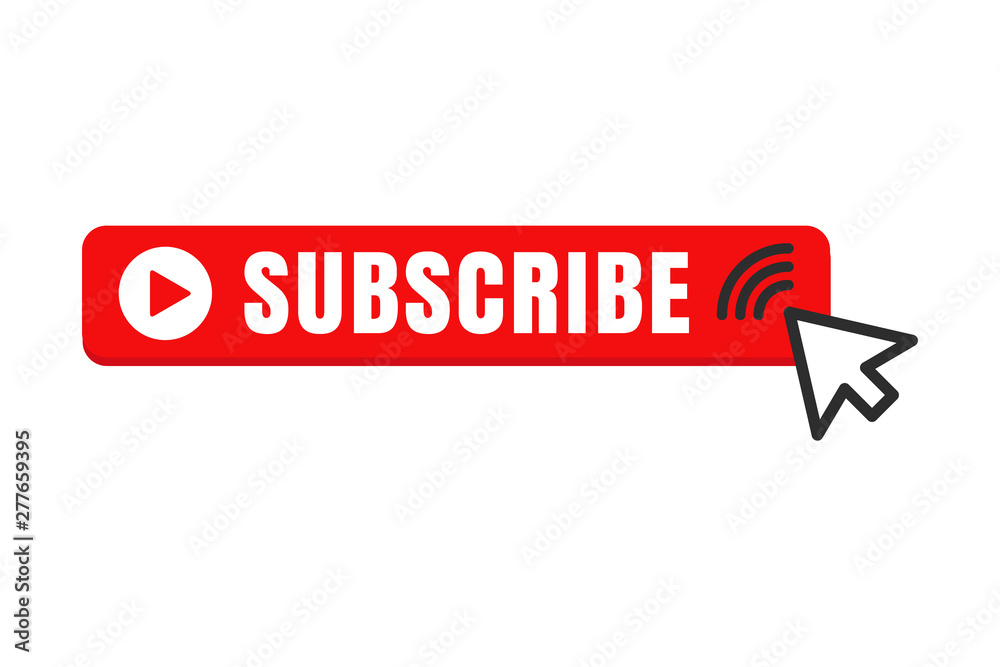 Poster Subscribe button color with mouse pointer vector sign isolated on white background illustration for graphic and web design. 