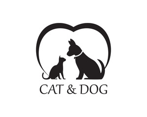 Cat and Dog vector silhouettes logo template