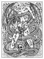 Snake. Black and white mystic concept for Lenormand oracle tarot card