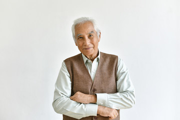 Asian senior old man, Confident and smiling elderly people on white background, Healthy and happy...