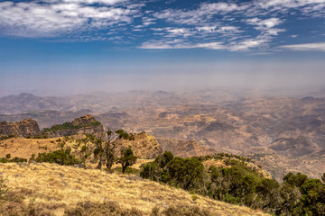 Naklejka premium Panorama of beautiful Semien or Simien Mountains National Park landscape in Northern Ethiopia near lalibela and Gondar. Africa wilderness