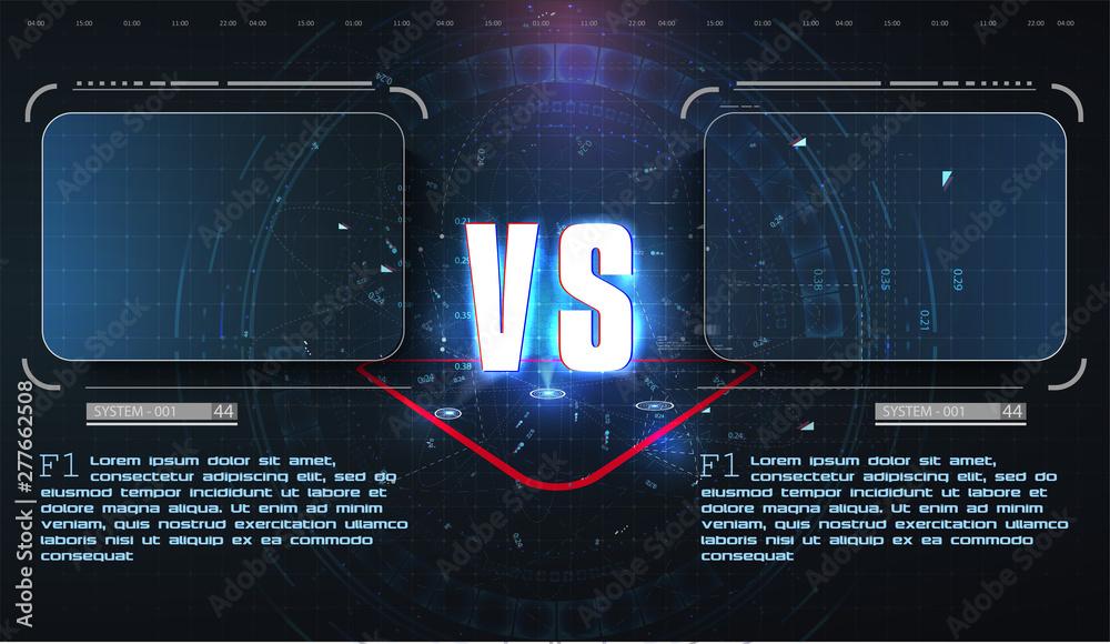 Aufkleber vs, versus futuristic design. battle headline template. futuristic abstract technology background. h
