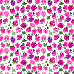 Seamless pattern with watercolor hand drawn berries