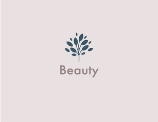 Abstract linear logo branch of a plant with leaves for a beauty salon care relax for women