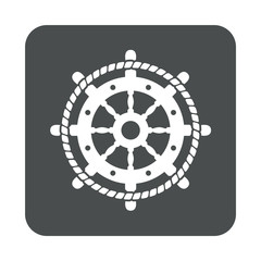 Icono plano abstracto con timón con cuerda en círculo en cuadrado color gris