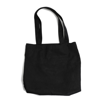 black fabric tote bag on white