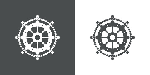 Logotipo abstracto con timón con cuerda en círculo en gris y blanco © teracreonte