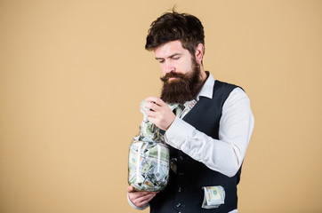 Financial insurance. Personal accountant. Businessman with his dollar savings. Richness and...