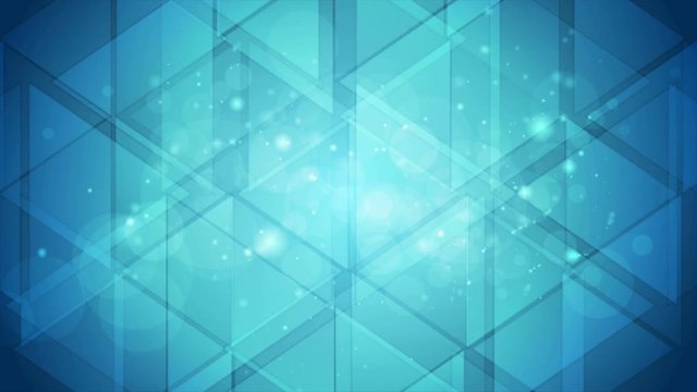 Bright blue technology low poly motion background with shiny bokeh effect. Geometric design. Seamless loop. Video animation Ultra HD 4K 3840x2160