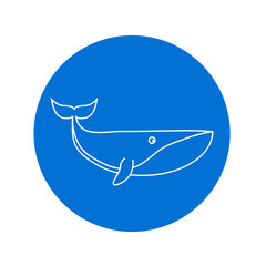 Icono plano lineal ballena en círculo color azul