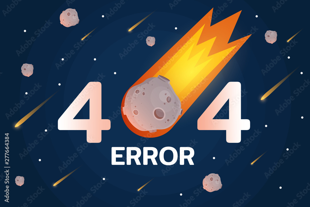 Poster 404 error with meteorite, stars and meteort in space background
