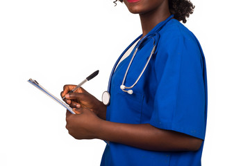 nurse or doctor woman writing on clipboard
