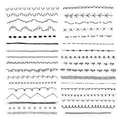 Fotobehang Hand drawn doodle lines set. Vintage black dividers. Collection of underline strokes © Marina