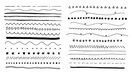 Fotobehang Hand drawn dividers set. Underline ink pen strokes, marker lines and doodle brushes collection © Marina