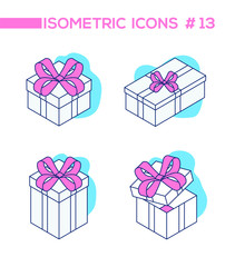Set of presents - line design style isometric objects