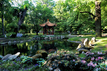Japanese-style garden in the Royal Lazienki Park.