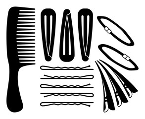 Black and white hair styling silhouette set