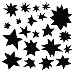 Hand drawn stars. Cute pen sketch space elements, simple geometric set.