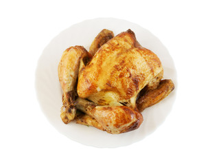 Grilled chicken on plate isolated on white background