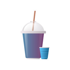 plastic disposable cup for beverage with sphere dome cap and straw flat white background