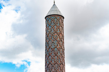 Tiled minaret of Yakutiye Medrese, Erzurum, Eastern Anatolia, Turkey