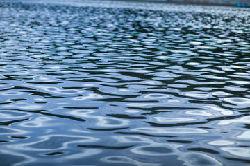 waves on the city pond shot on a cloudy evening
