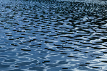 waves on the city pond shot on a cloudy evening