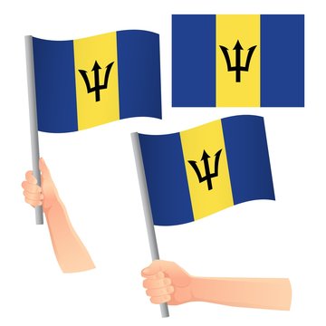 Barbados flag in hand set
