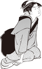 浮世絵　女性　その41　白黒