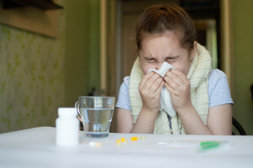 little girl with fever and sneezes