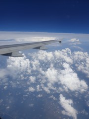 Airplane wing out of window