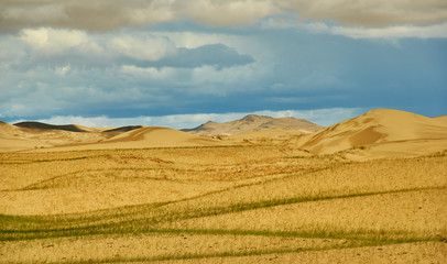 Fototapeta na wymiar Mongolia. Sands Mongol Els, sandy dune desert,