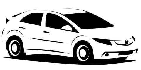 B&W dynamic car illustration with a modern fluid design