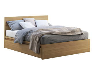 Fototapeta na wymiar Wooden double bed with storage. 3d render