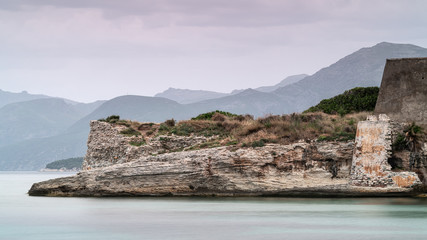Fototapeta na wymiar Historic ruins in the village of Saint Florent, Corsica
