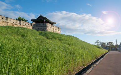 Fototapeta na wymiar Hwaseong fortress in summer,the best view of suwon korea.